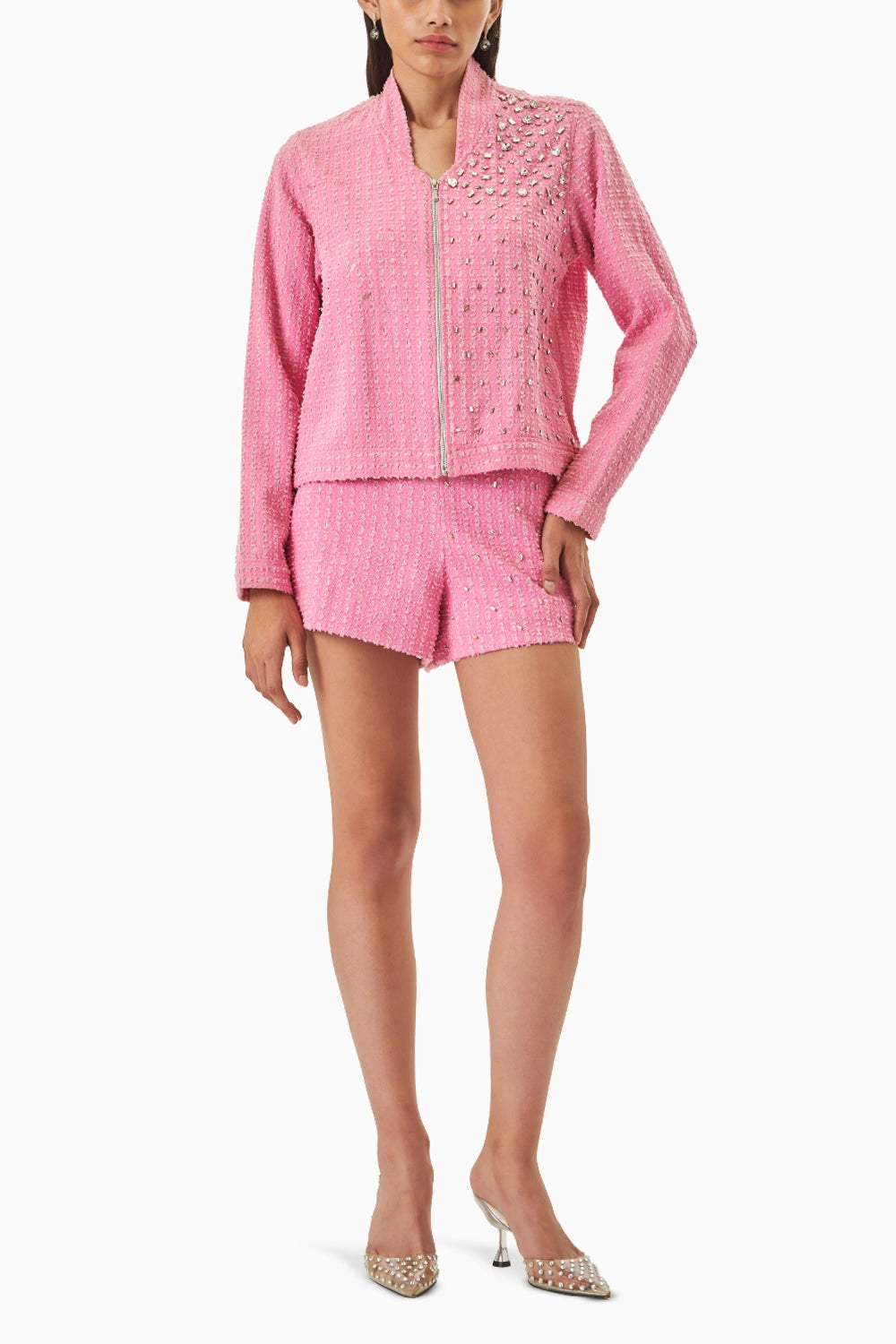 Pink Denim Lazercut Jacket Co-ord Set