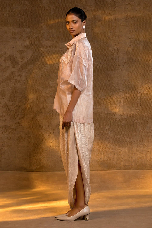 Agneya Blush Tissue Cowl Skirt Set