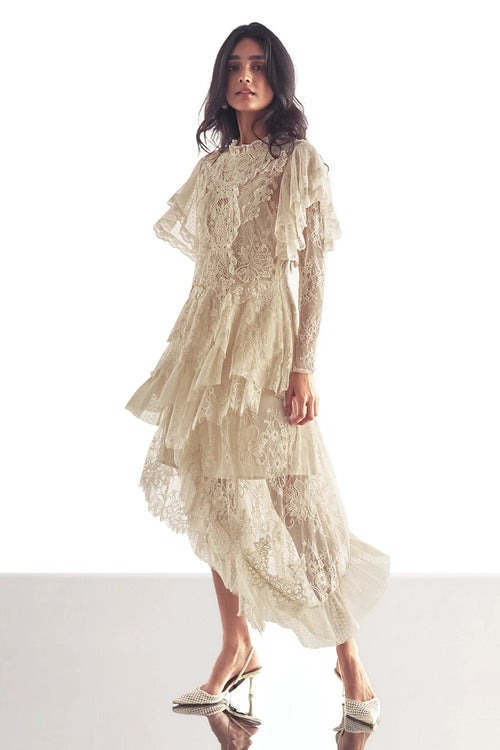 Cascading Lace Midi Dress
