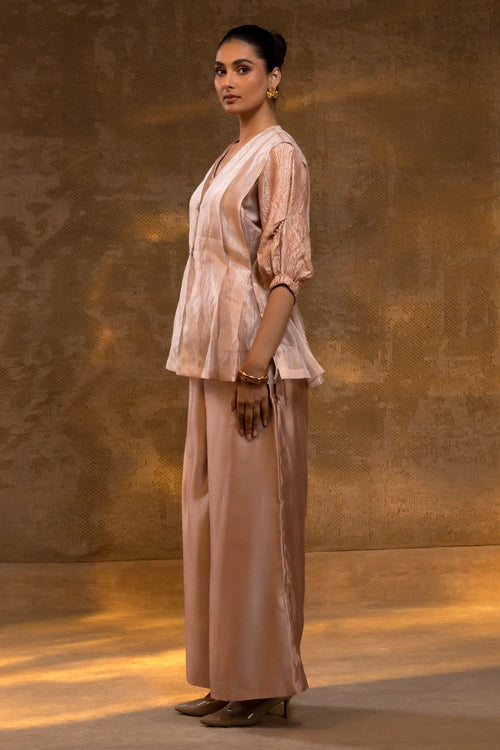 Agneya Blush Layered Silk and Tissue Jacket Set