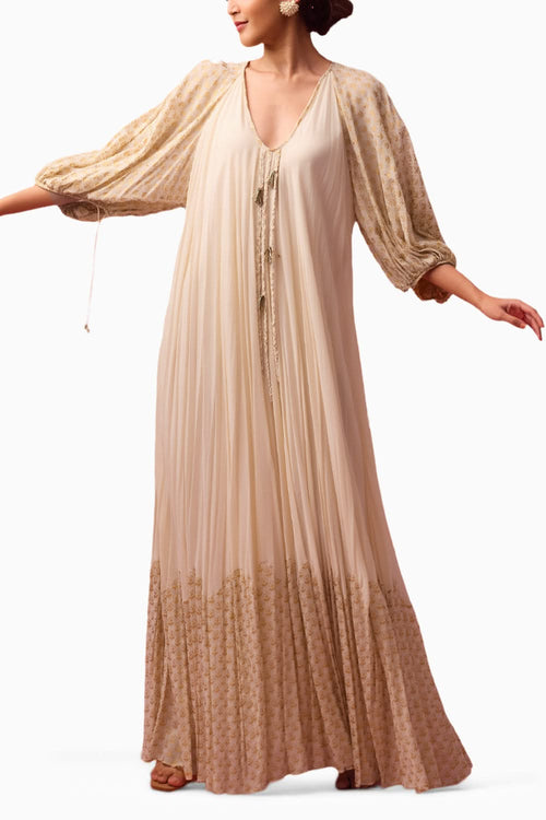 Off-White Georgette Dress with Foil