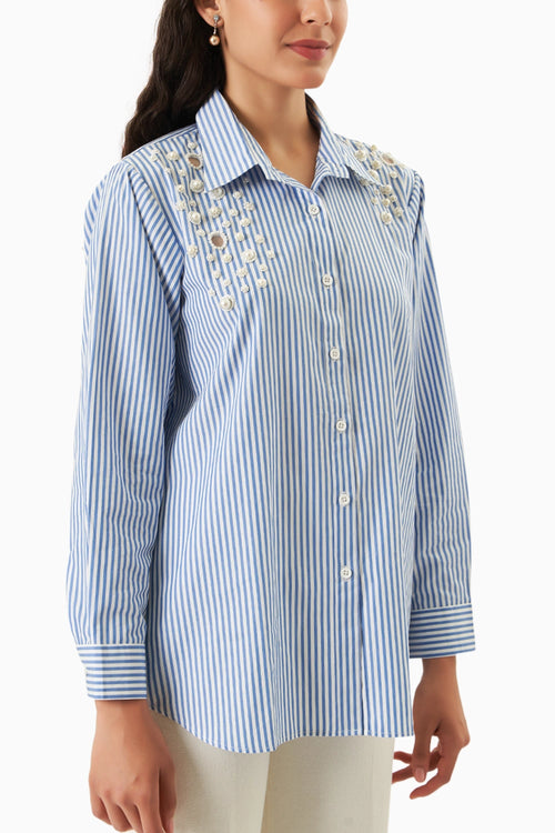 Blue-White Pearl Pop Shirt