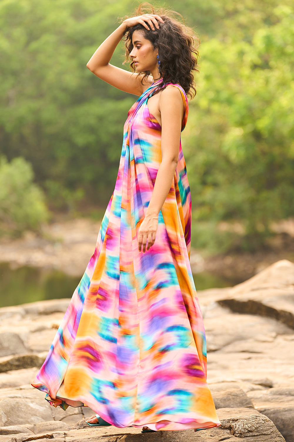 Printed Halter Flared Dress
