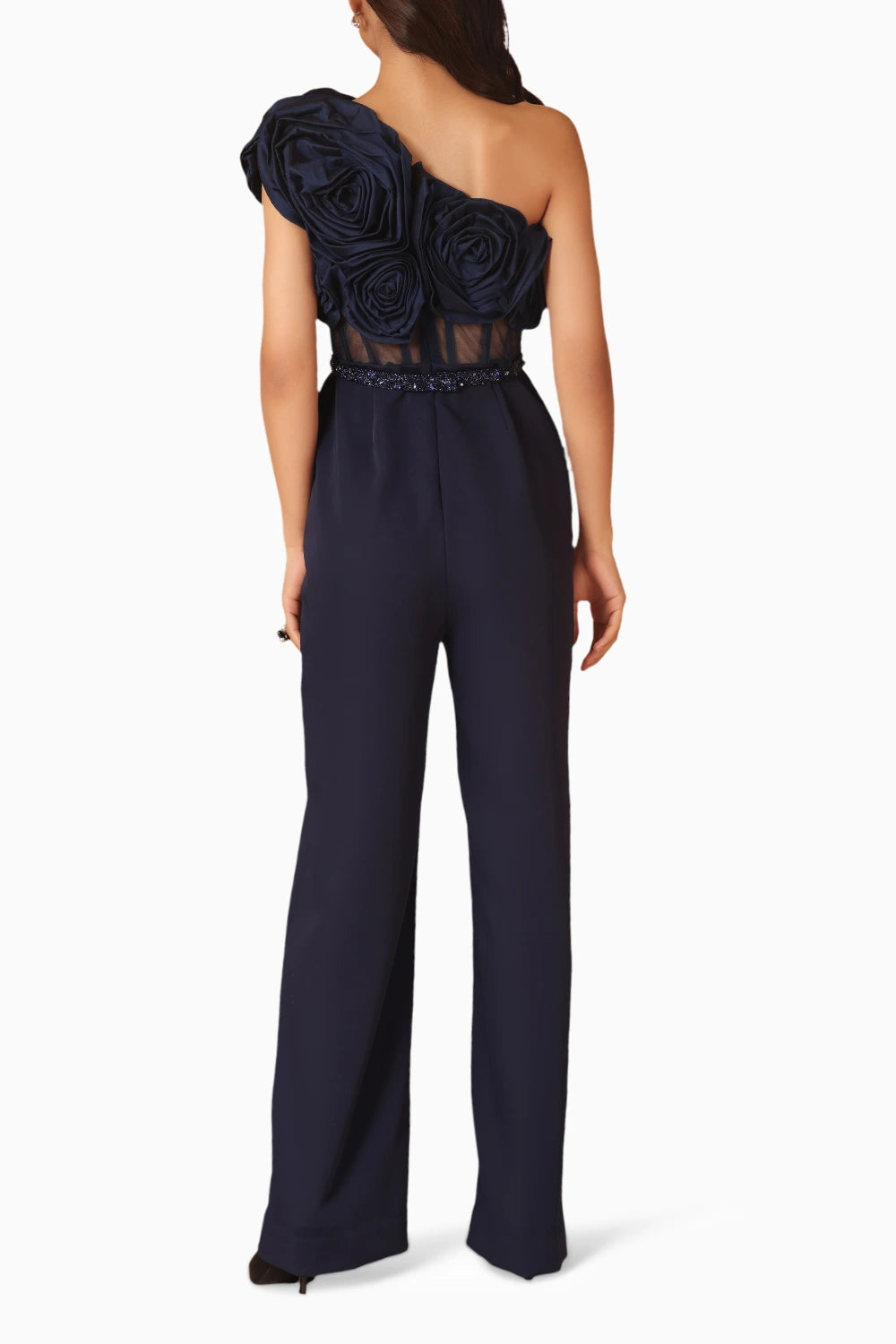 Taffeta Draped Jumpsuit With Belt