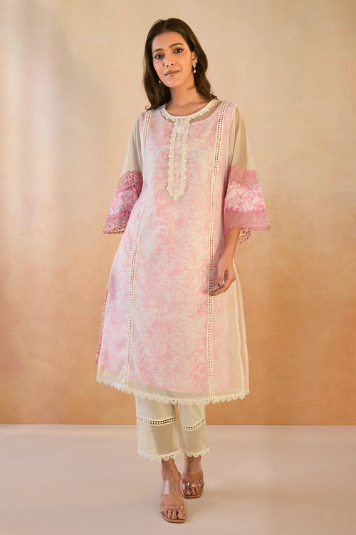 Blush Floral Embroidered Organza Slip Kurta Set
