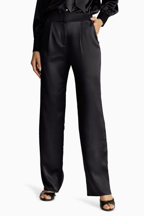 Black Silk Pleated Trousers