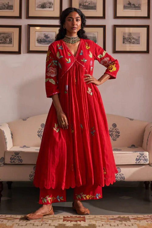 Gul Ashrafi Red Kurta Set