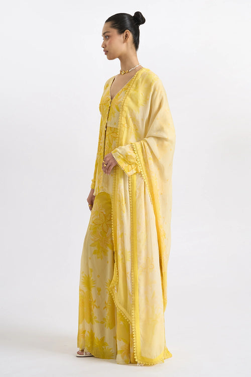 Canary Georgette Peplum Sharara Set