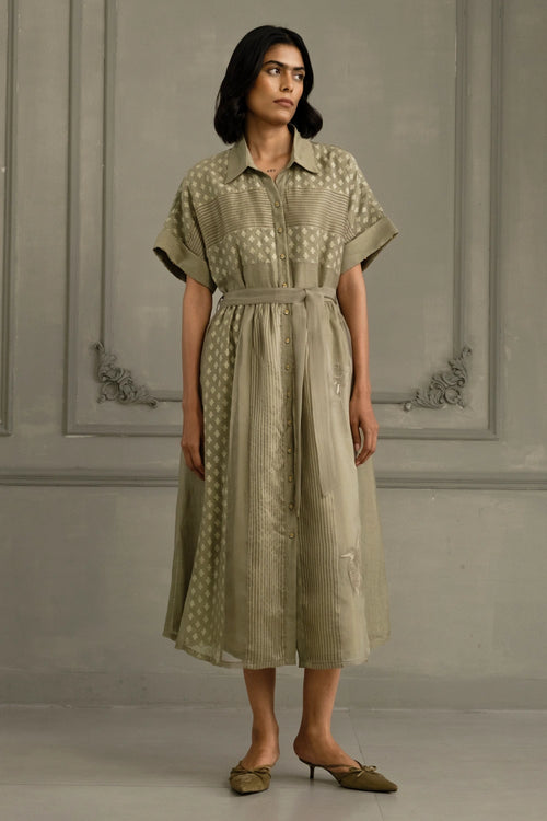 Sage Green Lace Organza Embroidered Dress