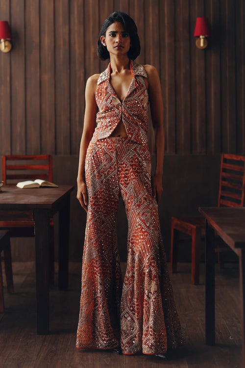 Fasana Waist Coat And Bootcut Pants Set