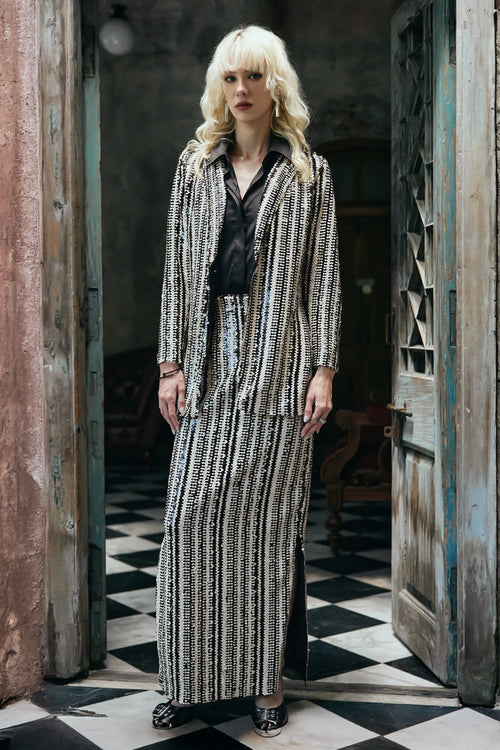 Textured Sequin Stripe Skirt