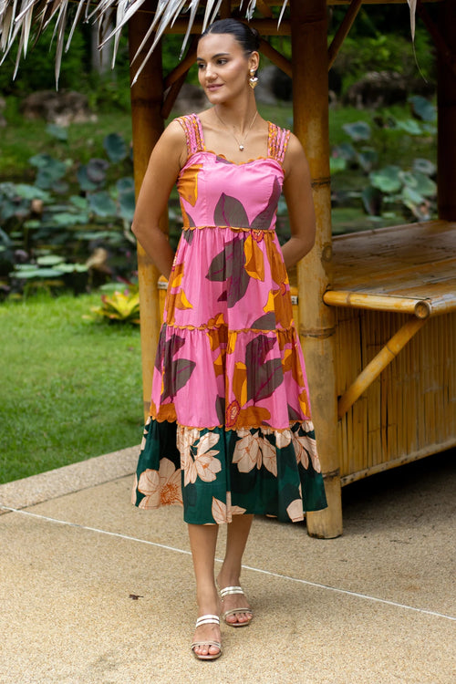 Tropical and Vibrant Printed Midi Dress