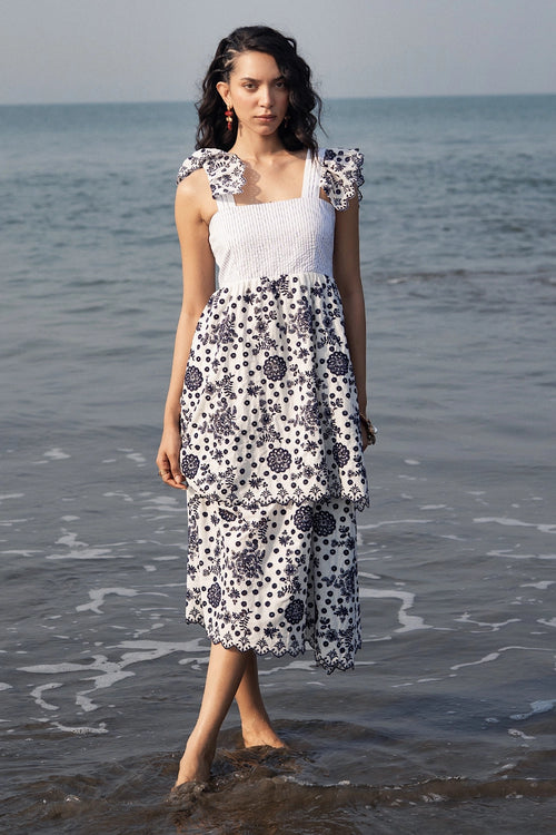 Layered Floral Midi Dress