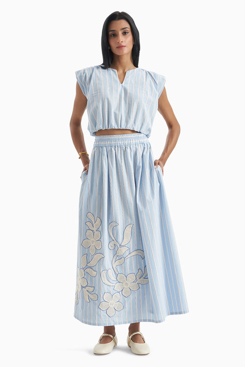 Blue Meadow Stripe Skirt Set