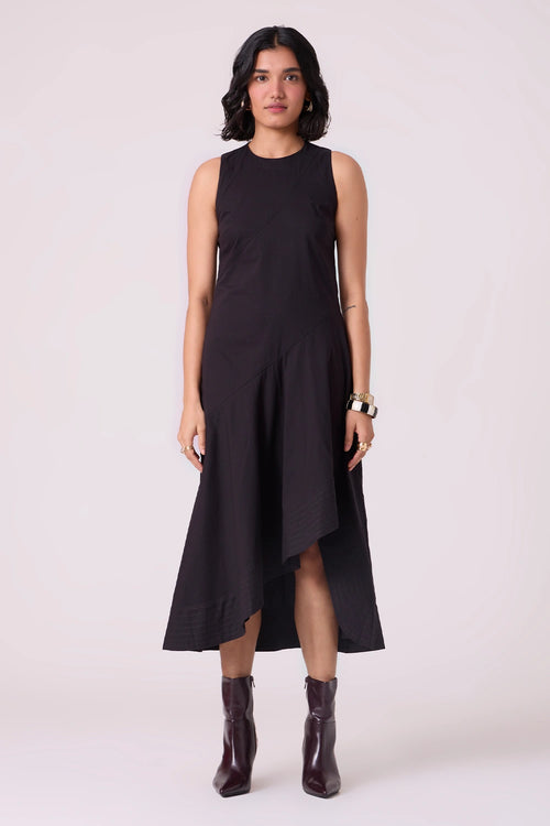 Kira Black Cotton Panelled Dress