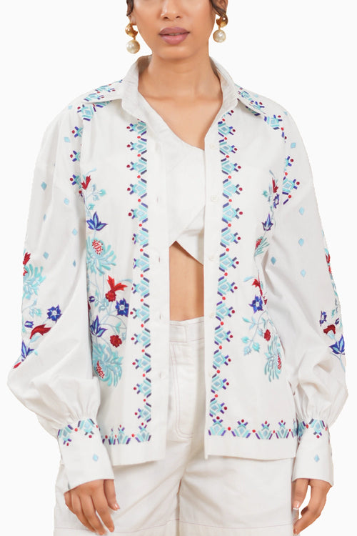 Dahlia Bloom Embroidered Shirt