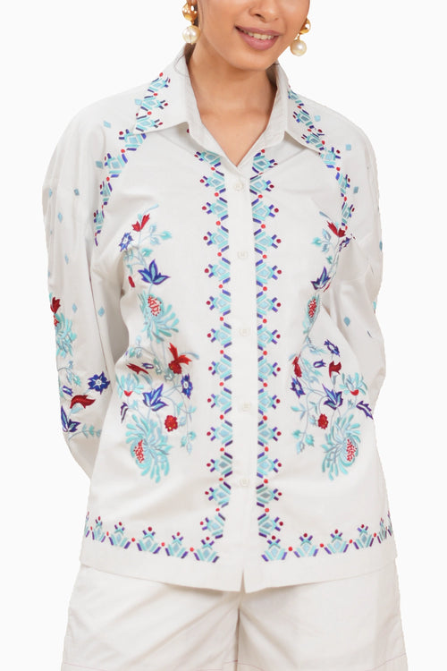 Dahlia Bloom Embroidered Shirt