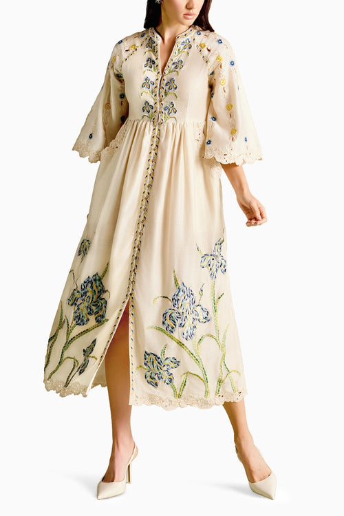Ivory Iris Mosaic Midi Dress