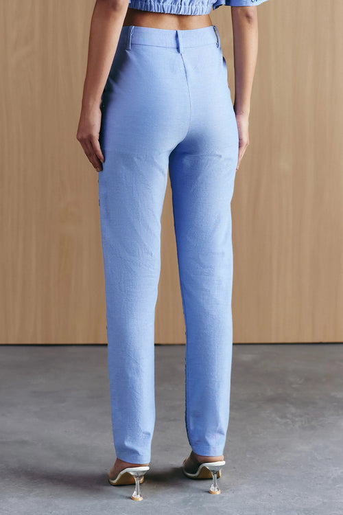 Blue Chambrey Mirror Embellished Pants