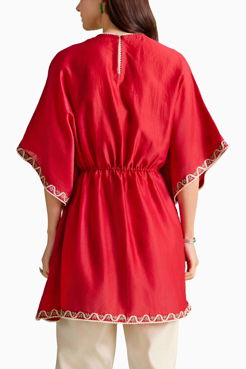 Red Embroidered Yoke Detail Kaftan