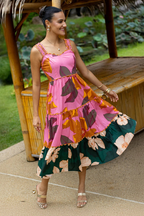 Tropical and Vibrant Printed Midi Dress