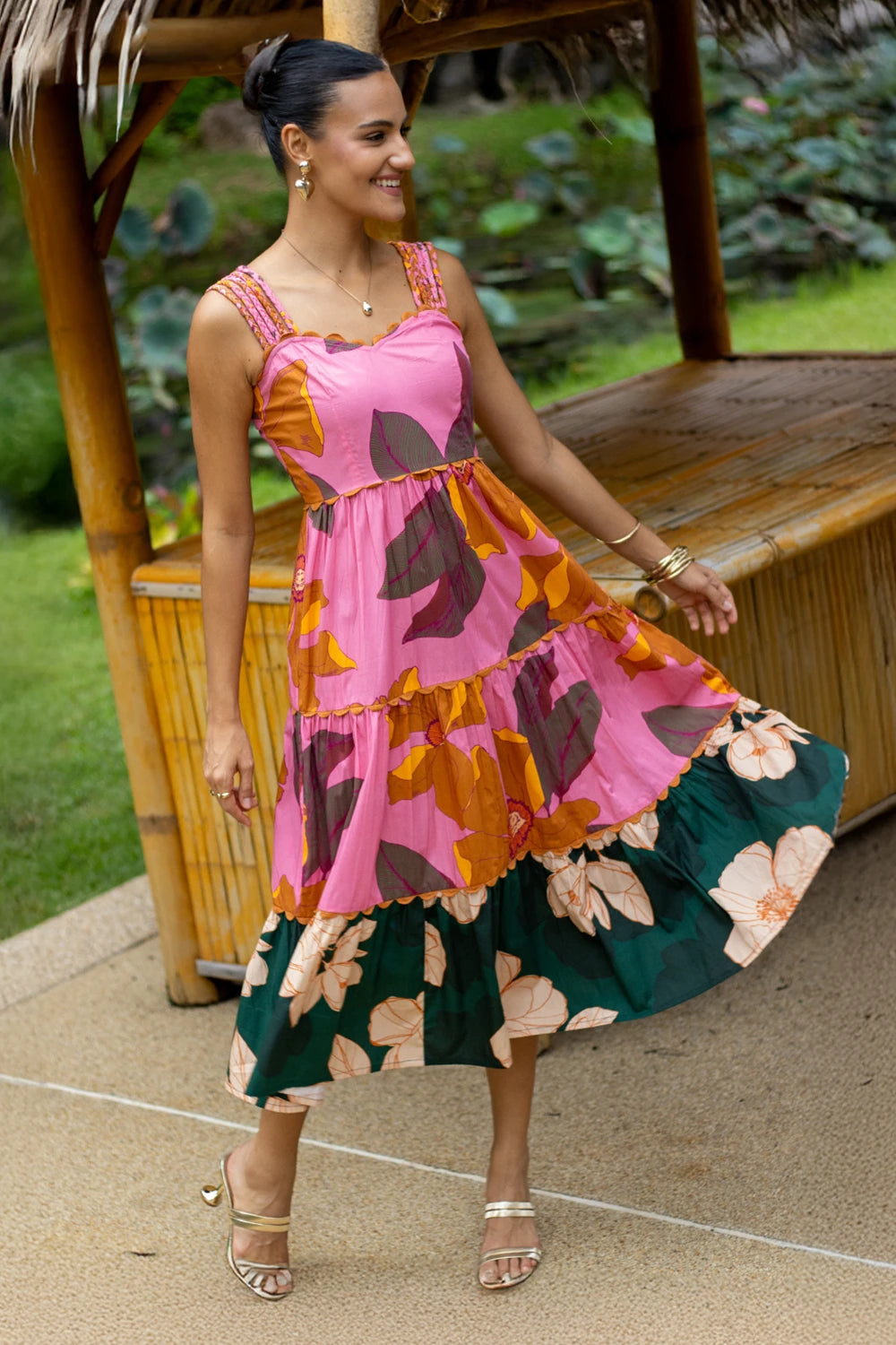 Tropical and Vibrant Printed Midi Dress