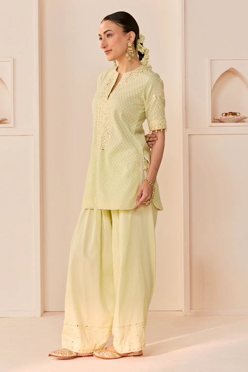 Anaisha Mint Green Short Kurta with Farshi Salwar and Dupatta