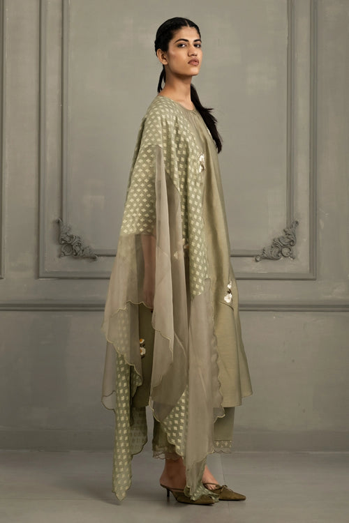 Sage Green Embroidered Tunic Set