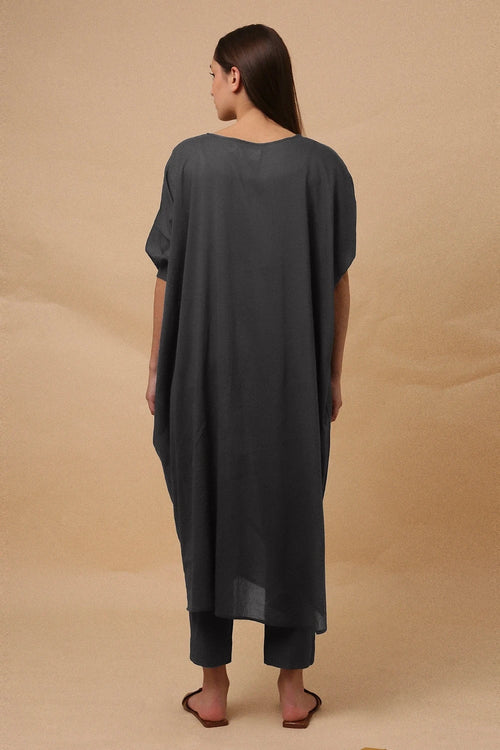 Ash Gray Rib Mul Cowl Tunic Co-ord Set