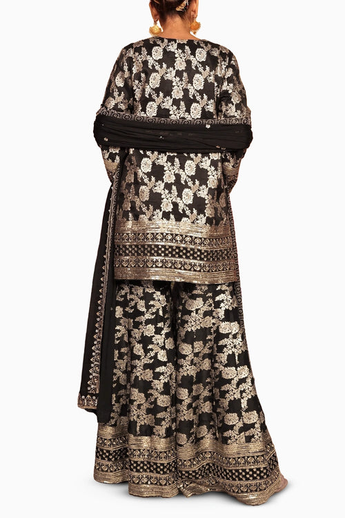 Black Banarasi Begum Sharara Set With Dupatta