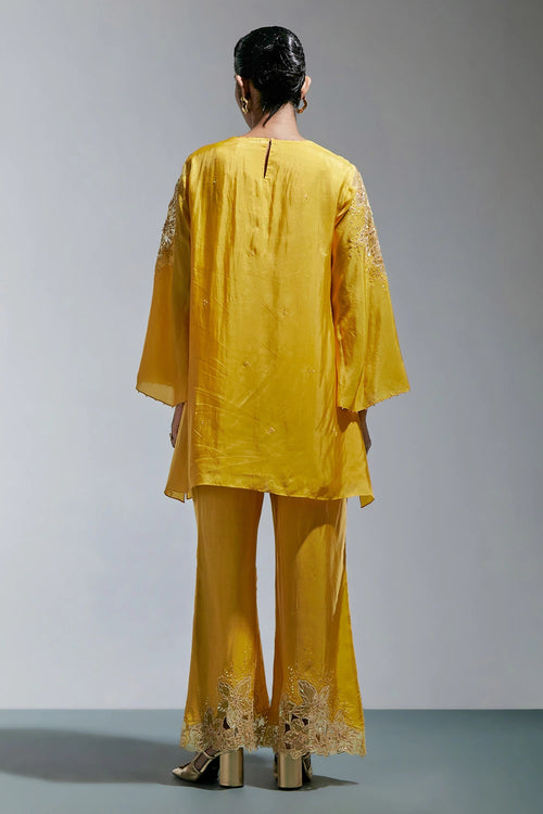 Floral Threadwork Silk Amber Co-ord Set