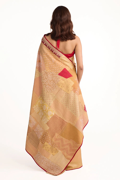 Beige Boro Bandhani Silk Saree