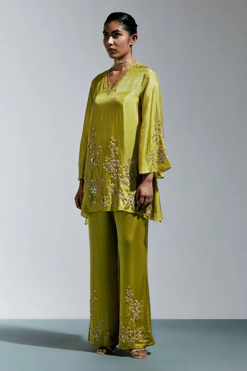 Henna Floral Embroidered Silk Co-ord Set