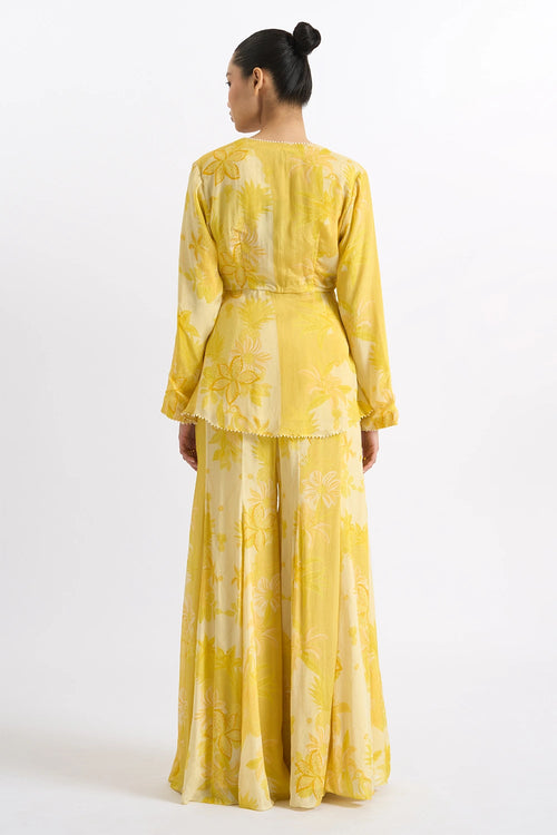 Canary Georgette Peplum Sharara Set