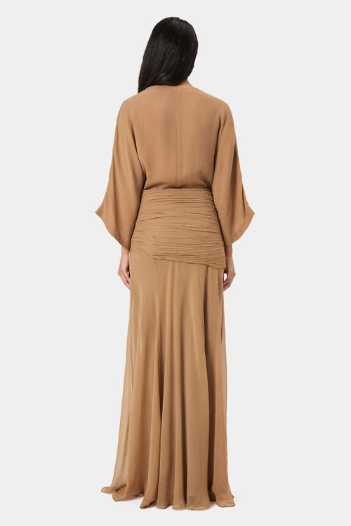 Sand Ruched Waist Kimono Gown
