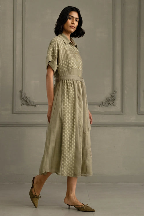 Sage Green Lace Organza Embroidered Dress