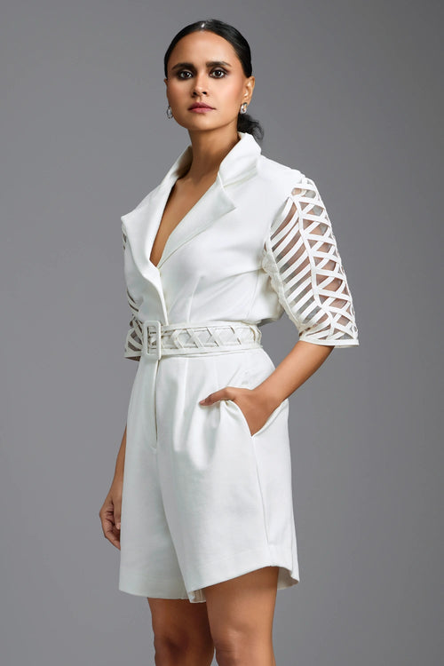 White Playsuit with Mesh Sleeves