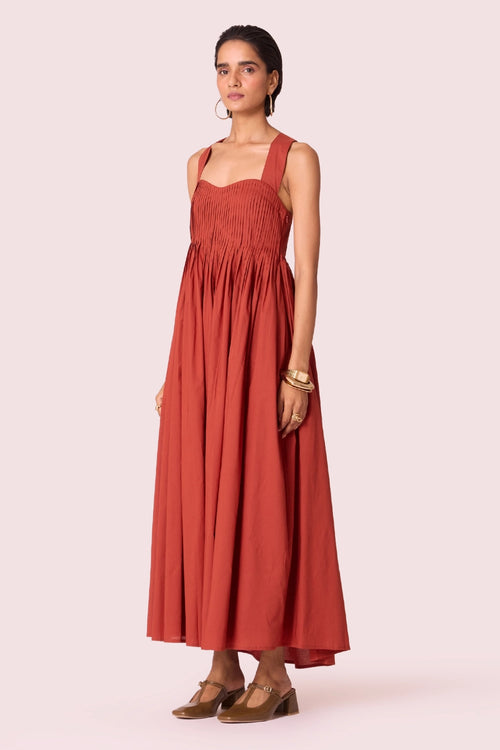Erato Rust Pleated Dress