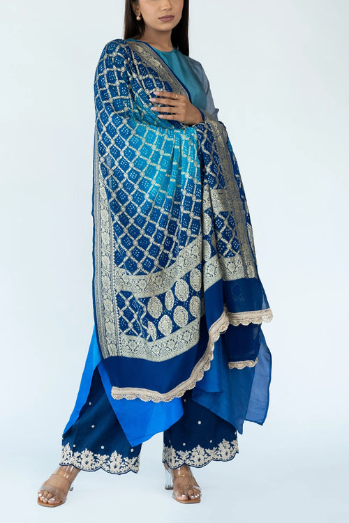 Firozi Grey Ombre Kurta With Dupatta