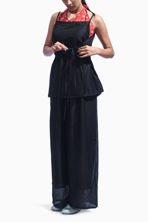 Crimson Black Cross Chanderi Co-ord Set