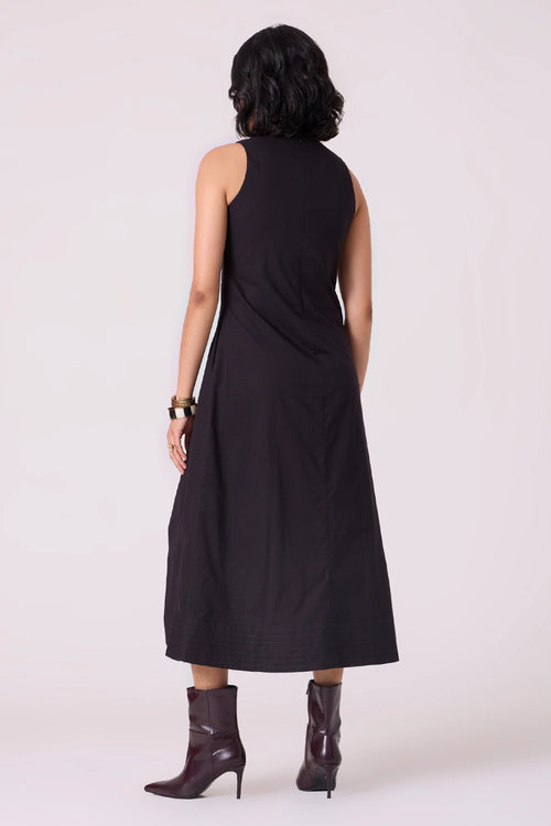 Kira Black Cotton Panelled Dress