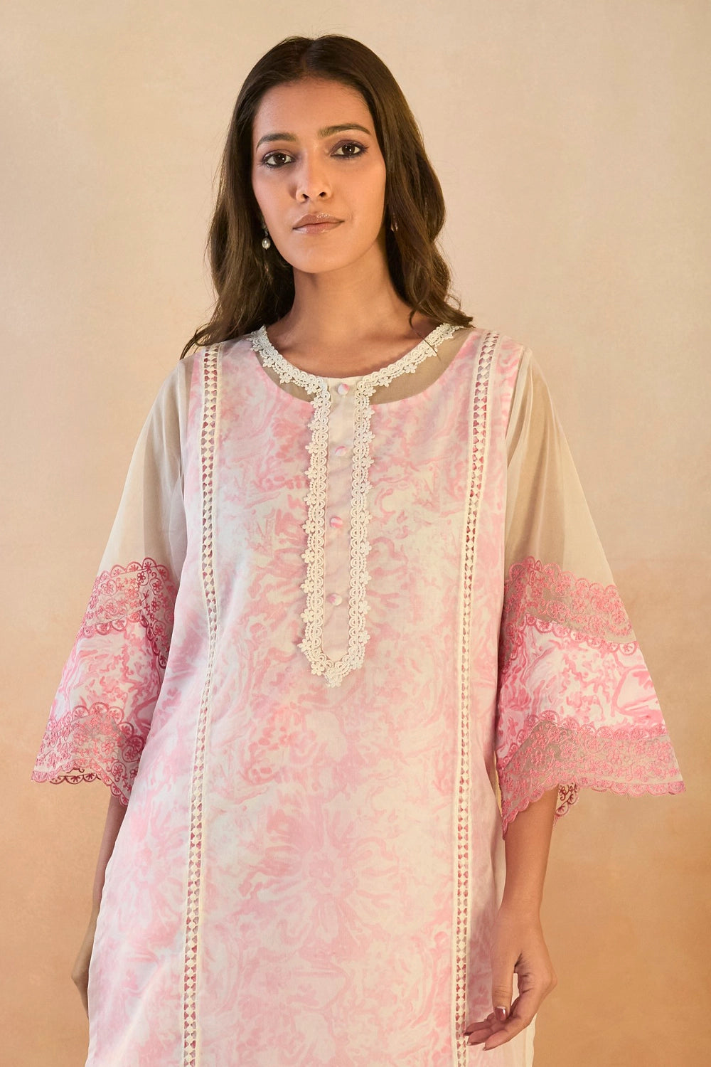 Blush Floral Embroidered Organza Slip Kurta Set