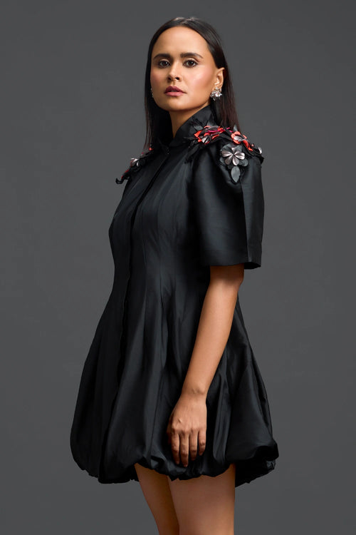 Shoulder-Detail Taffeta Bubble Dress