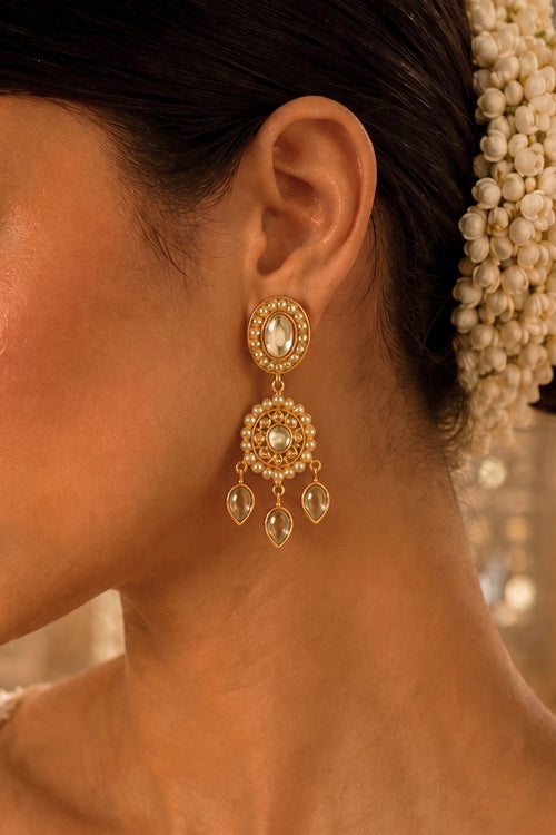 Padma Noor Danglers with Mirror Polki