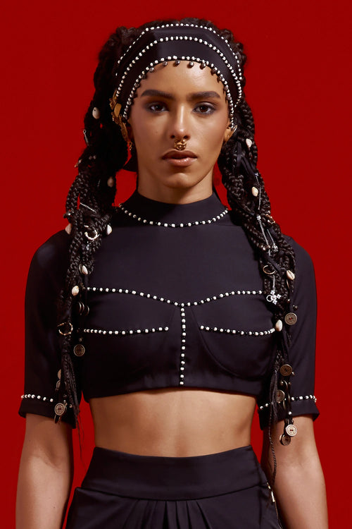 Areej Embroidered Blouse with Drape Skirt