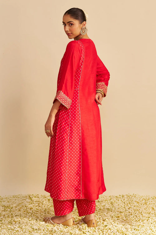Esra Red Long Chauga with Salwar