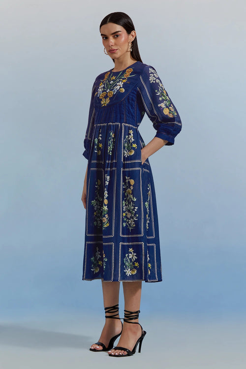 Blue Bouquet Midi Dress