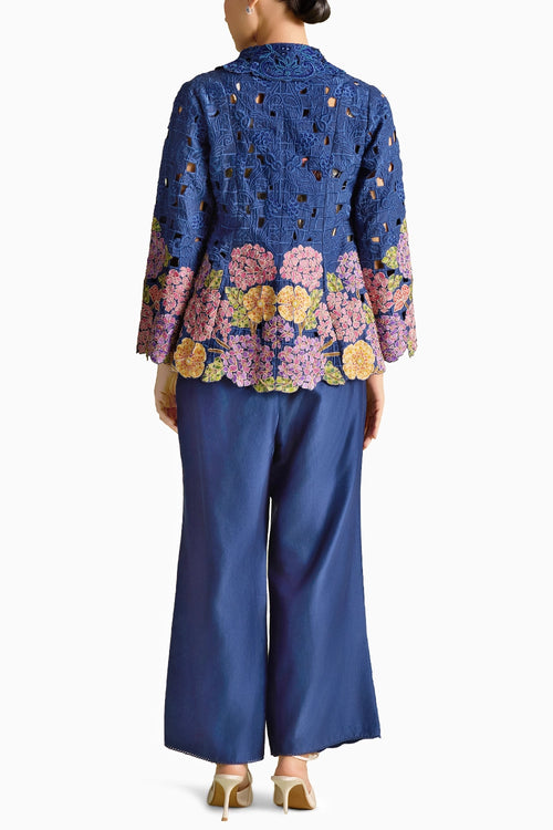Indigo Tonal Cutwork Co-ord Set