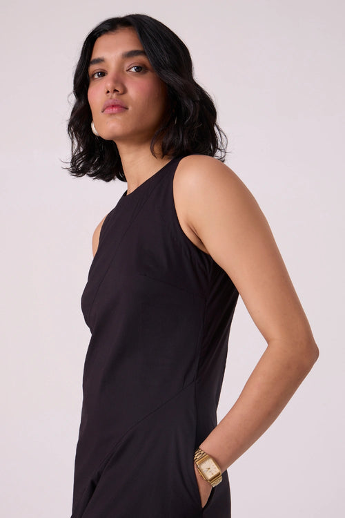 Kira Black Cotton Panelled Dress