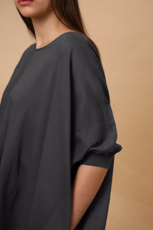 Ash Gray Rib Mul Cowl Tunic Co-ord Set